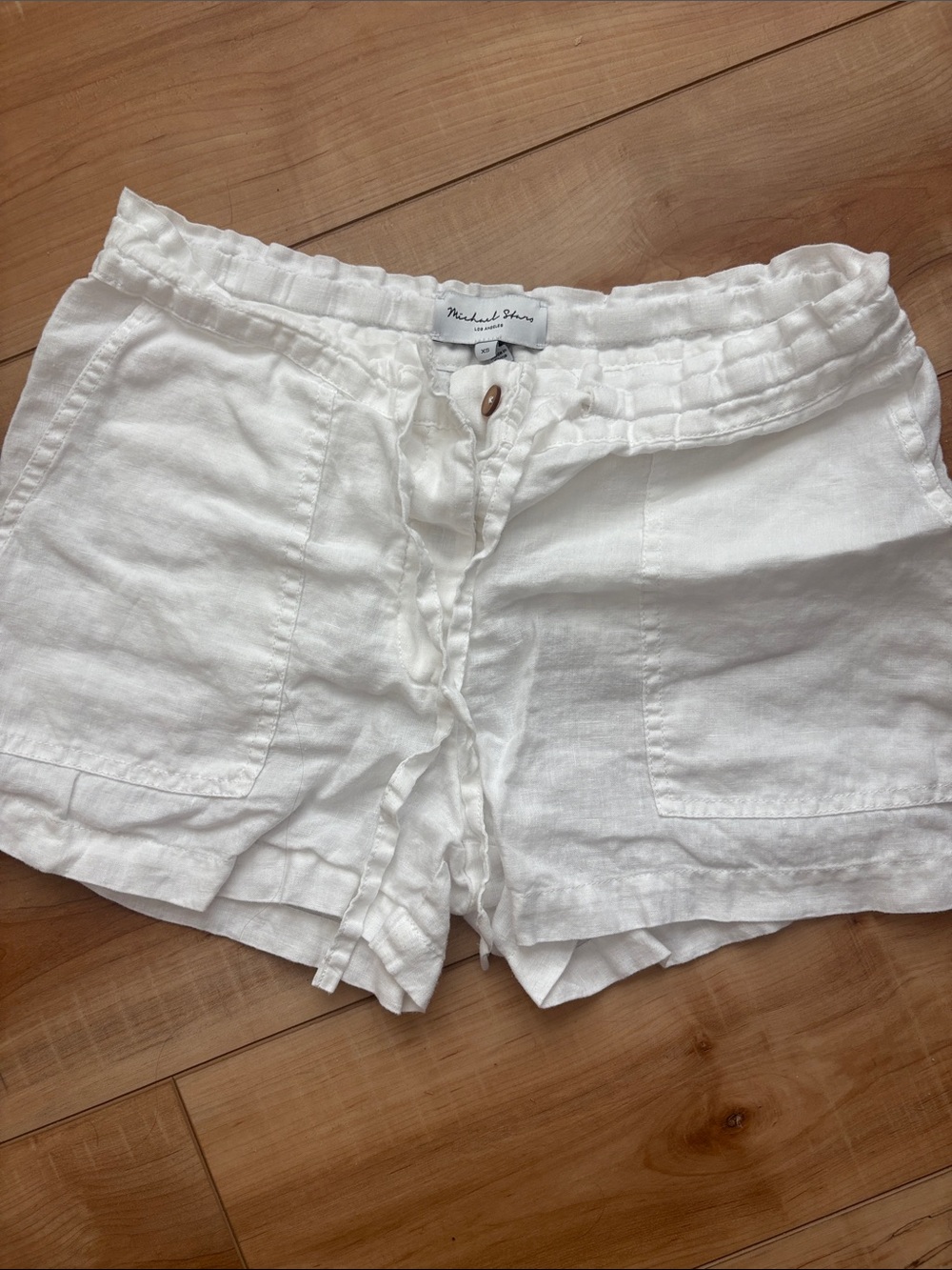 Michael Stars White Linen Drawstring High-Waist Shorts